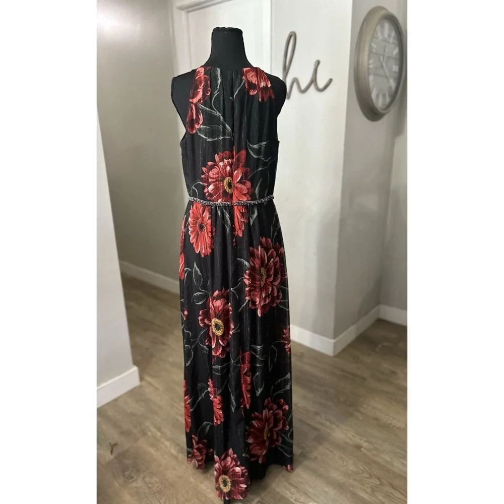 SLNY Womens Semi-formal Black Floral Sleeveless Embellished Maxi‎ Dress Size 10 - Picture 2 of 5